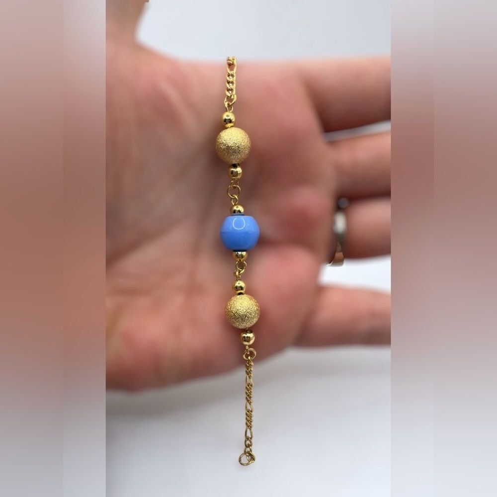 Elegant Gold and Blue Beaded Bracelet